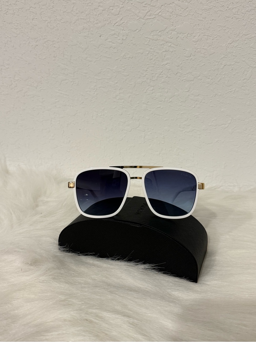 White Frame Blue Lens Men's Sunglasses